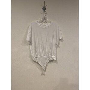 Nuuds Bodysuit Womens Medium White Short Sleeve Crewneck T Shirt Jersey Top